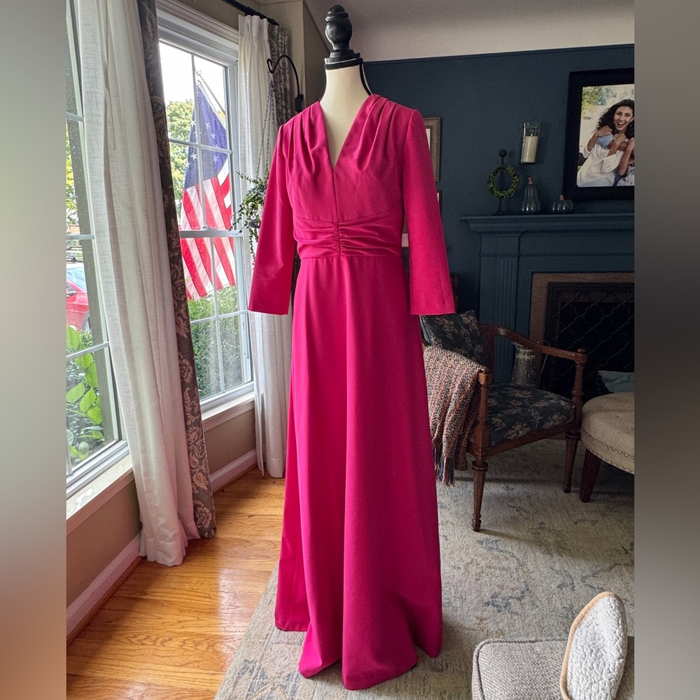 Kay Unger Hot Pink 3/4 Sleeve Evening Gown Dress